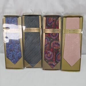 Thai Silk Mens Neckties Lot 4 Pure Silk Hand Woven Paisley Geometric Boxed